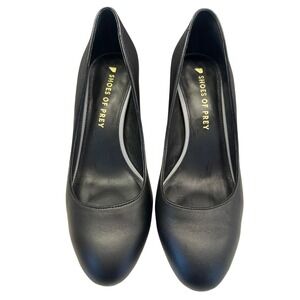 Shoes of Prey Womens Black Leather Block Heel Round Toe Pumps Size 7W